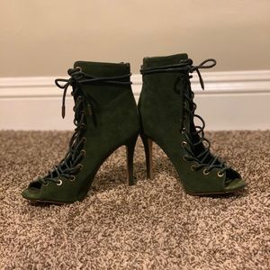 Army green strapy heels. Size. 6.